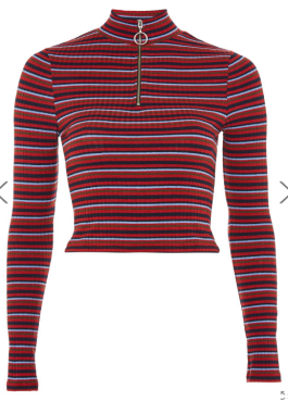 LS CROP MOCK NECK STRIPED RIB T-SHIRT